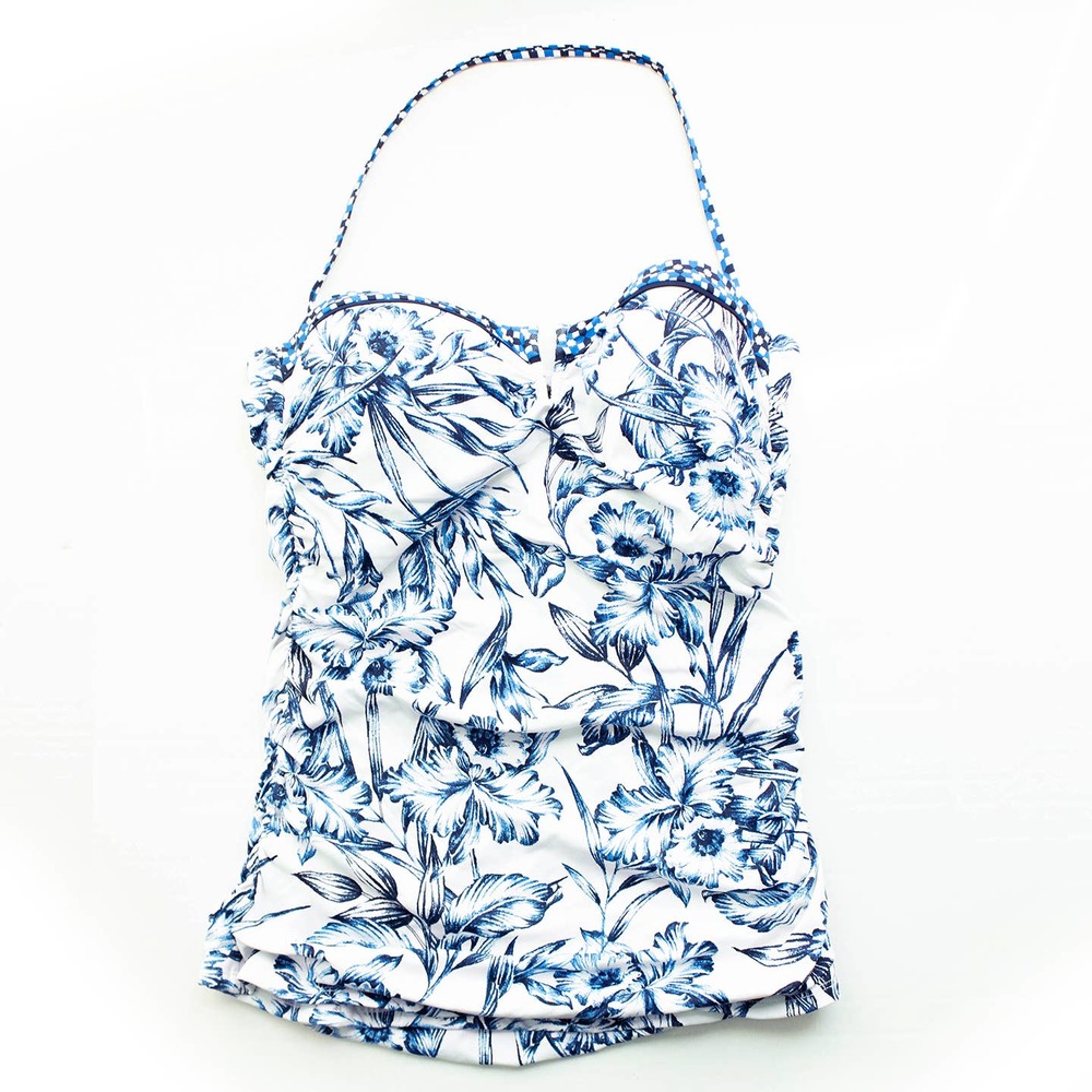 Tommy Bahama White Floral Print Halter Tankini Swim Top - Picture 1 of 5